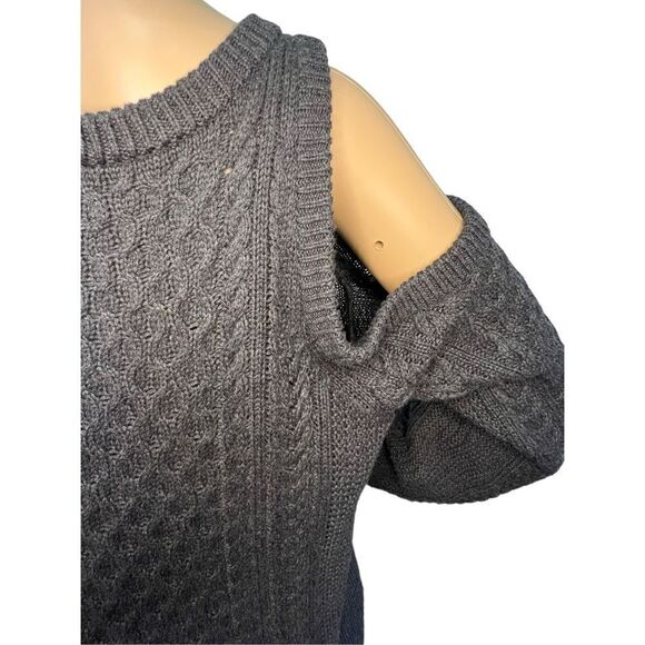 Michael Kors Dark Grey High/Low Knit Sweater With Exposed Shoulder - Picture 3 of 4
